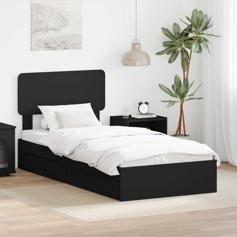 Pat cu storage cu sertar Negru 90 x 190 cm Lemn prelucrat