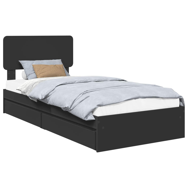 Pat cu storage cu sertar Negru 90 x 190 cm Lemn prelucrat