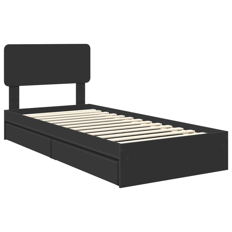 Pat cu storage cu sertar Negru 90 x 190 cm Lemn prelucrat