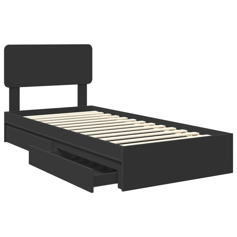 Pat cu storage cu sertar Negru 90 x 190 cm Lemn prelucrat