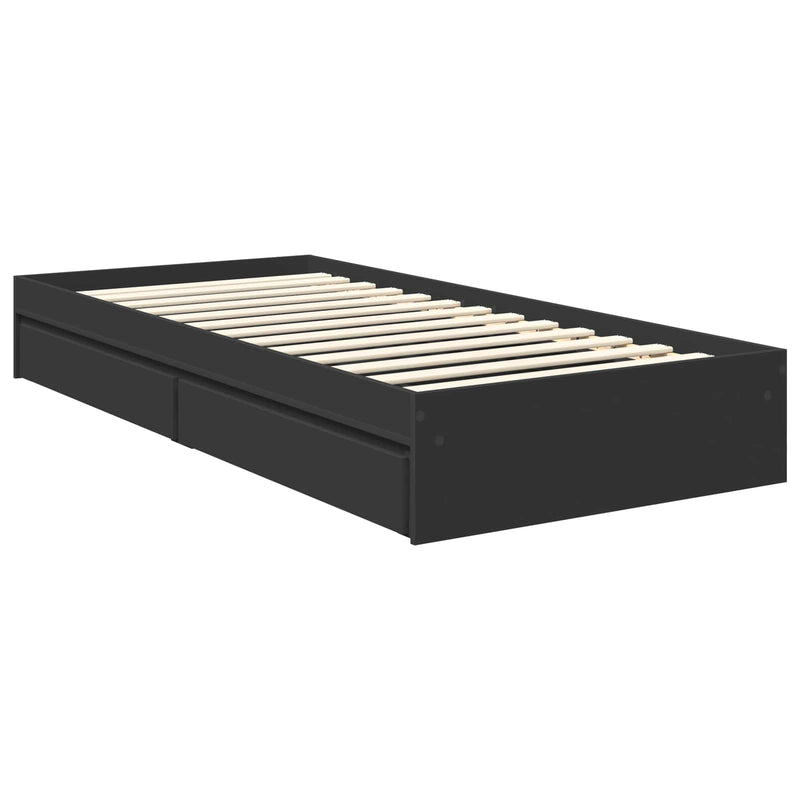 Pat cu storage cu sertar Negru 90 x 190 cm Lemn prelucrat