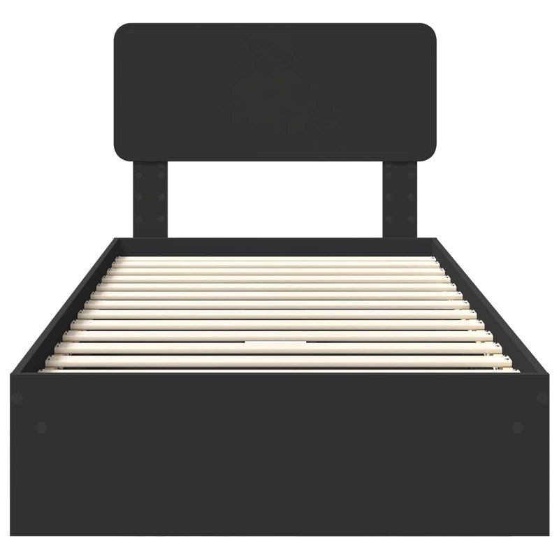 Pat cu storage cu sertar Negru 90 x 190 cm Lemn prelucrat