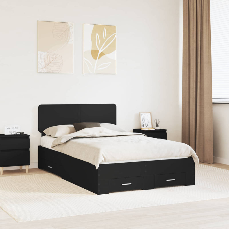 Cadru de pat cu sertar Negru 135 x 190 cm Lemn prelucrat