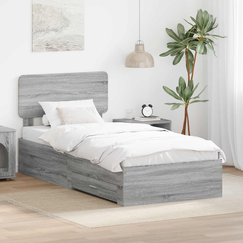 Cadru de pat cu sertar Gri Sonoma 90 x 190 cm Lemn prelucrat