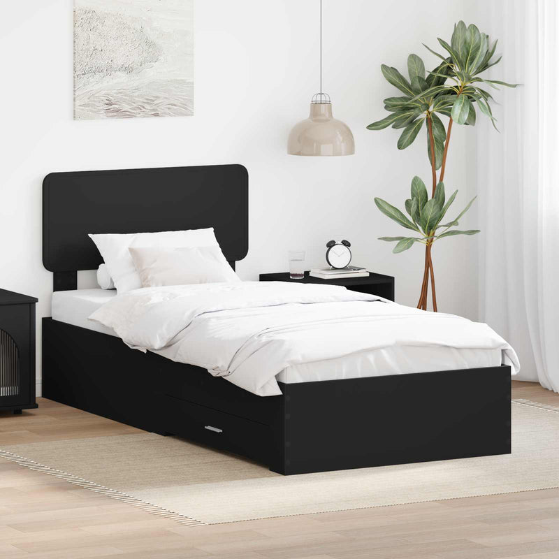 Cadru de pat cu sertar Negru 75 x 190 cm Lemn prelucrat