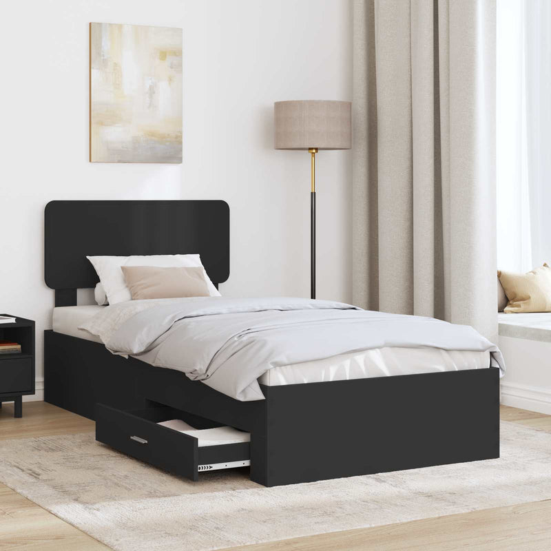 Cadru de pat cu sertar Negru 75 x 190 cm Lemn prelucrat