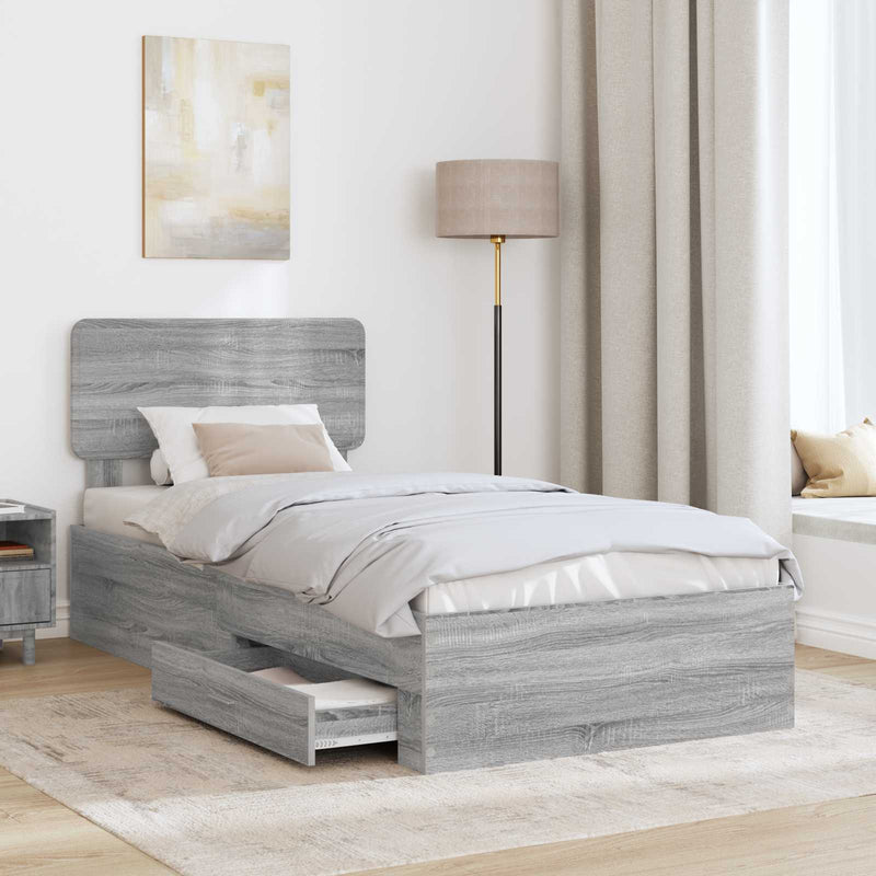 Cadru de pat cu sertar Gri Sonoma 75 x 190 cm Lemn prelucrat