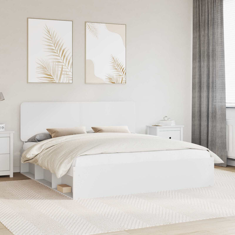 Cadru de pat cu headboard Alb 200 x 200 cm Lemn de pin masiv