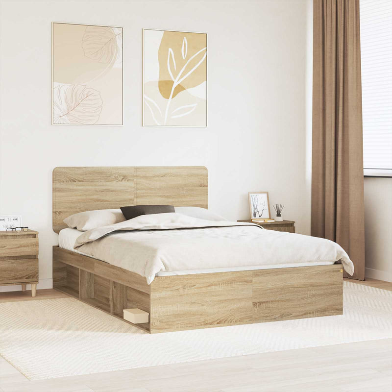 Cadru de pat cu headboard Sonoma 140 x 190 cm Lemn de pin masiv