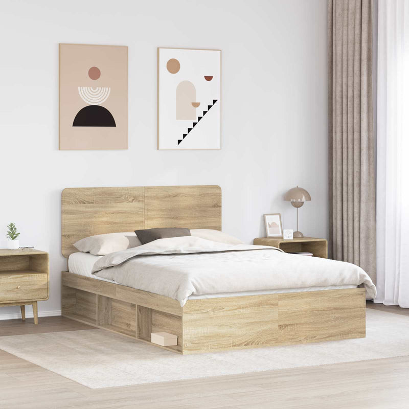 Cadru de pat cu headboard Sonoma 140 x 190 cm Lemn de pin masiv