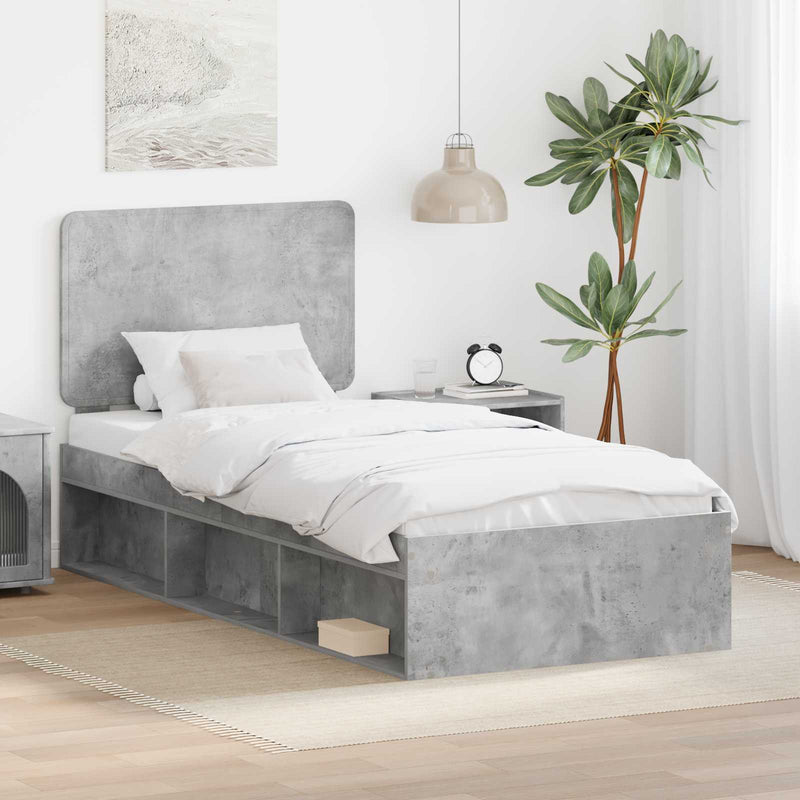 Cadru de pat Gri Concret 75 x 190 cm Lemn de pin masiv