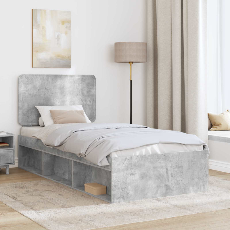 Cadru de pat Gri Concret 75 x 190 cm Lemn de pin masiv