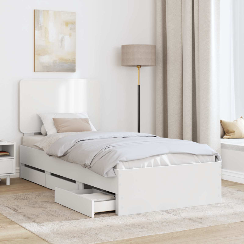 Cadru de pat cu sertar Alb 75 x 190 cm Lemn Ingineresc