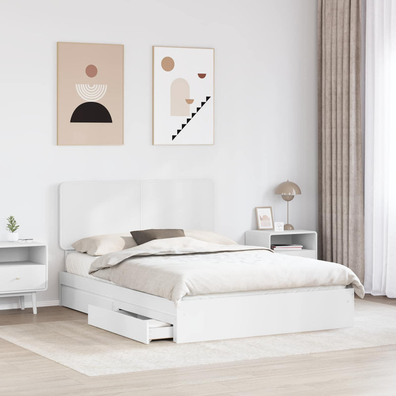Pat cu storage cu sertar Alb 140 x 200 cm Lemn prelucrat