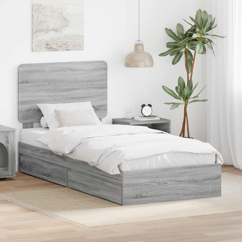 Pat cu storage cu sertar Gri Sonoma 90 x 200 cm Lemn prelucrat