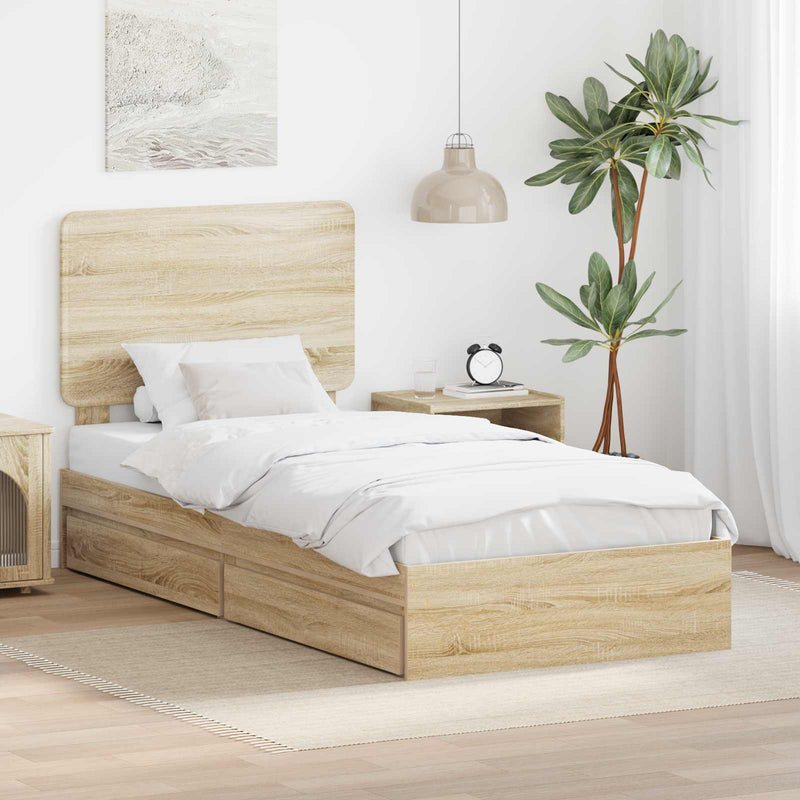 Pat cu storage Stejar Sonoma 90 x 190 cm Lemn prelucrat