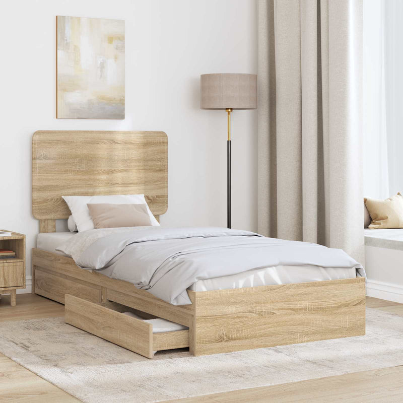Pat cu storage Stejar Sonoma 90 x 190 cm Lemn prelucrat