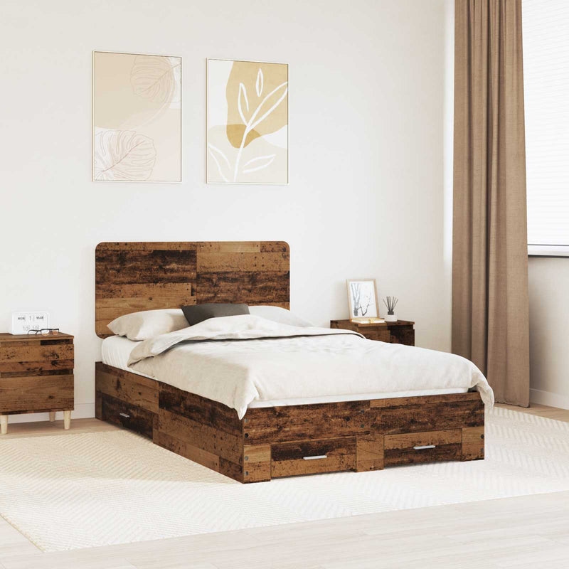 Cadru de pat cu sertar Lemn vechi 120 x 190 cm Lemn prelucrat