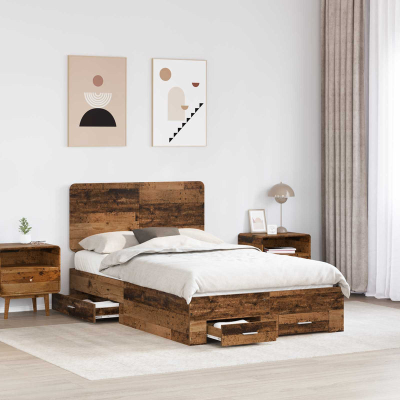 Cadru de pat cu sertar Lemn vechi 120 x 190 cm Lemn prelucrat