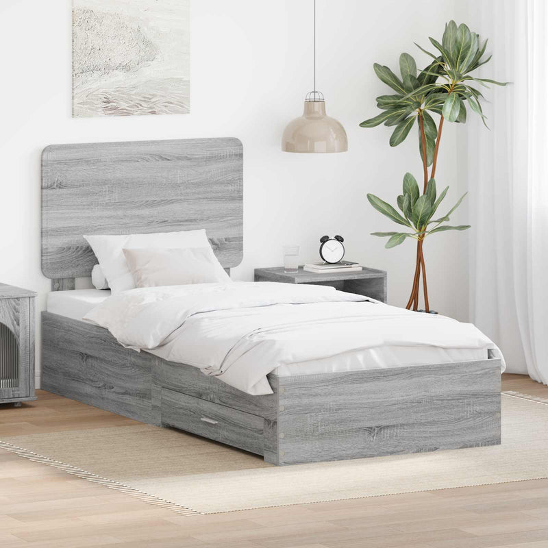 Cadru de pat cu sertar Gri Sonoma 90 x 190 cm Lemn prelucrat