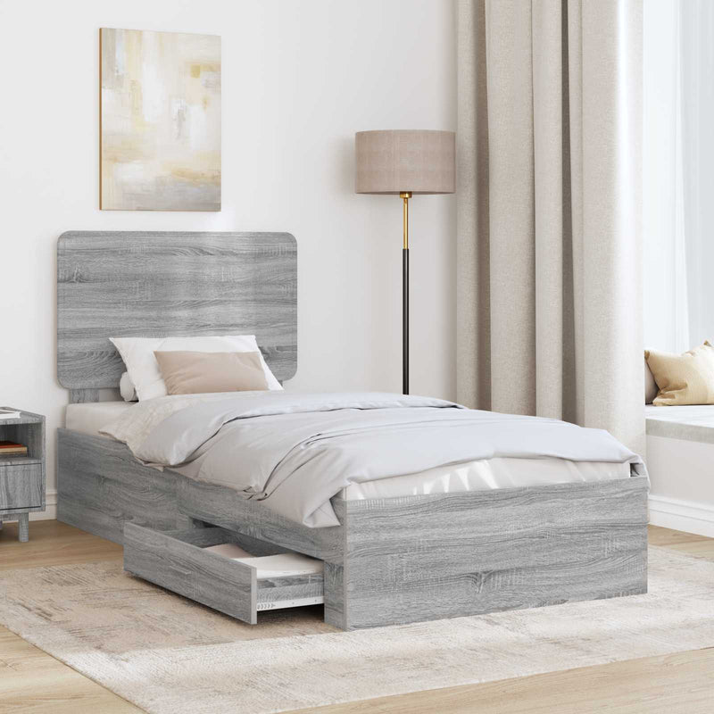 Cadru de pat cu sertar Gri Sonoma 90 x 190 cm Lemn prelucrat