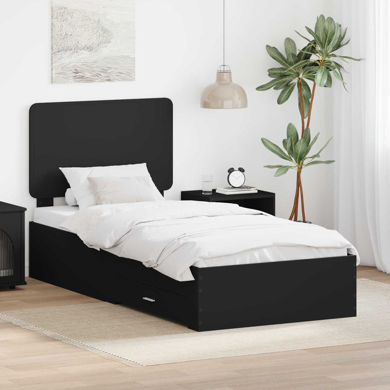 Cadru de pat cu sertar Negru 75 x 190 cm Lemn prelucrat