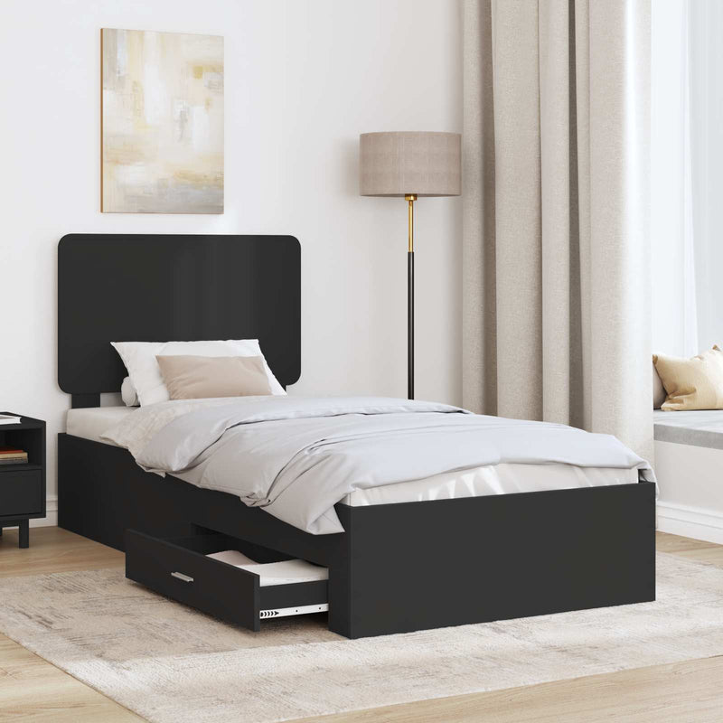 Cadru de pat cu sertar Negru 75 x 190 cm Lemn prelucrat