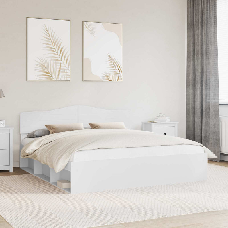 Cadru de pat cu headboard Alb 200 x 200 cm Lemn de pin masiv