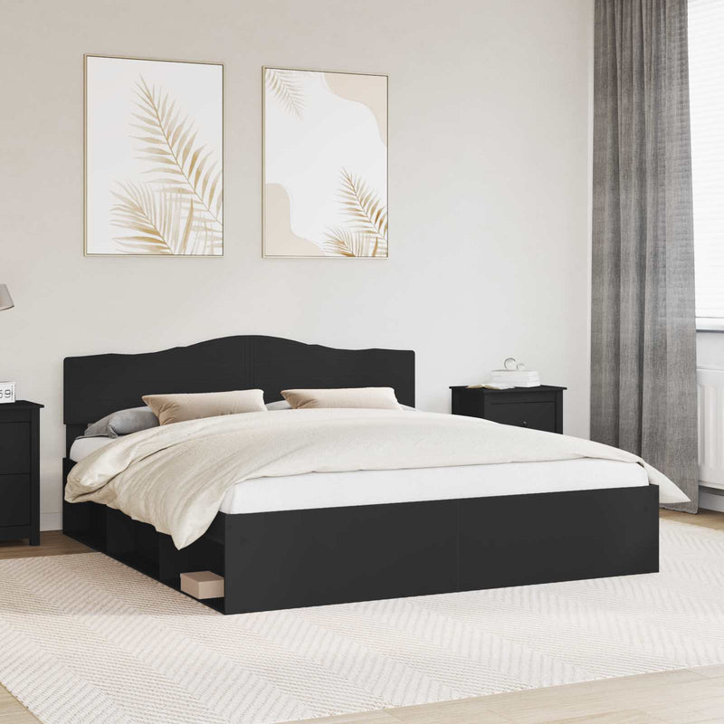 Cadru de pat cu headboard Negru 200 x 200 cm Lemn de pin masiv