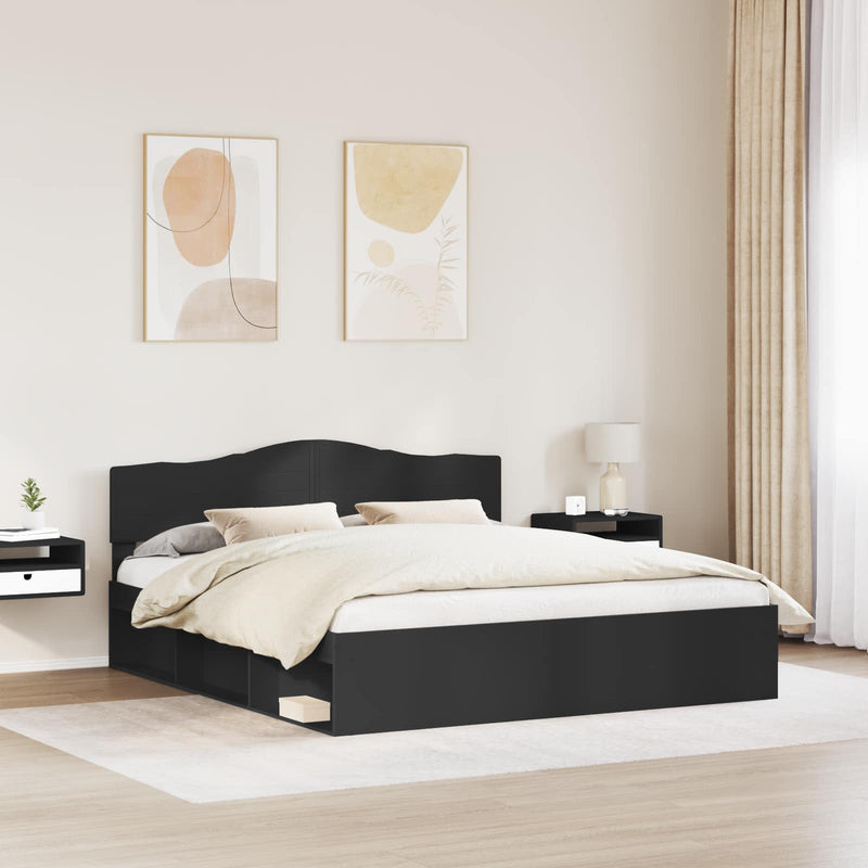Cadru de pat cu headboard Negru 200 x 200 cm Lemn de pin masiv