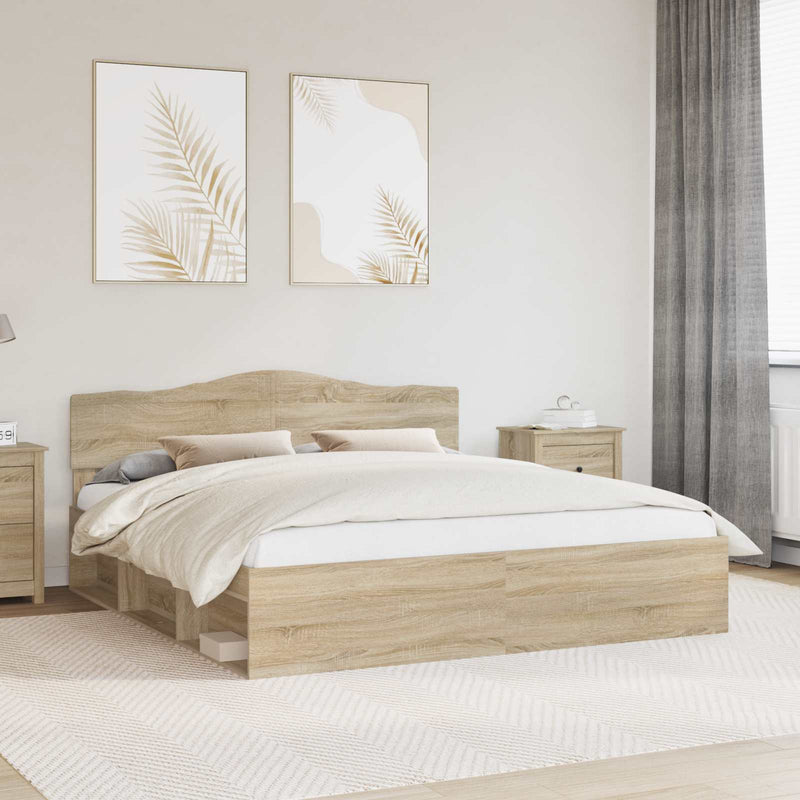 Cadru de pat cu headboard Sonoma 200 x 200 cm Lemn de pin masiv