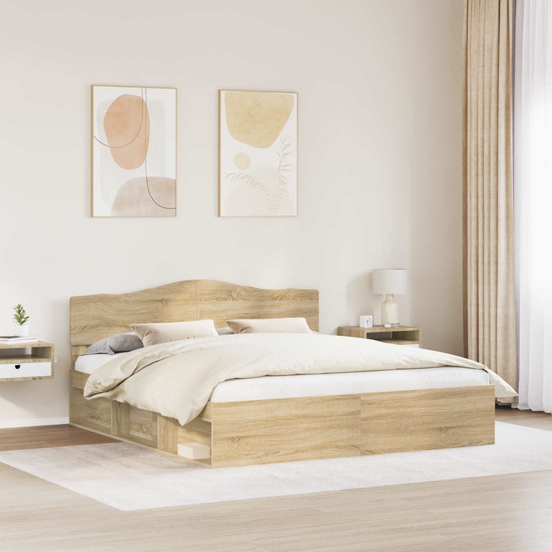 Cadru de pat cu headboard Sonoma 200 x 200 cm Lemn de pin masiv