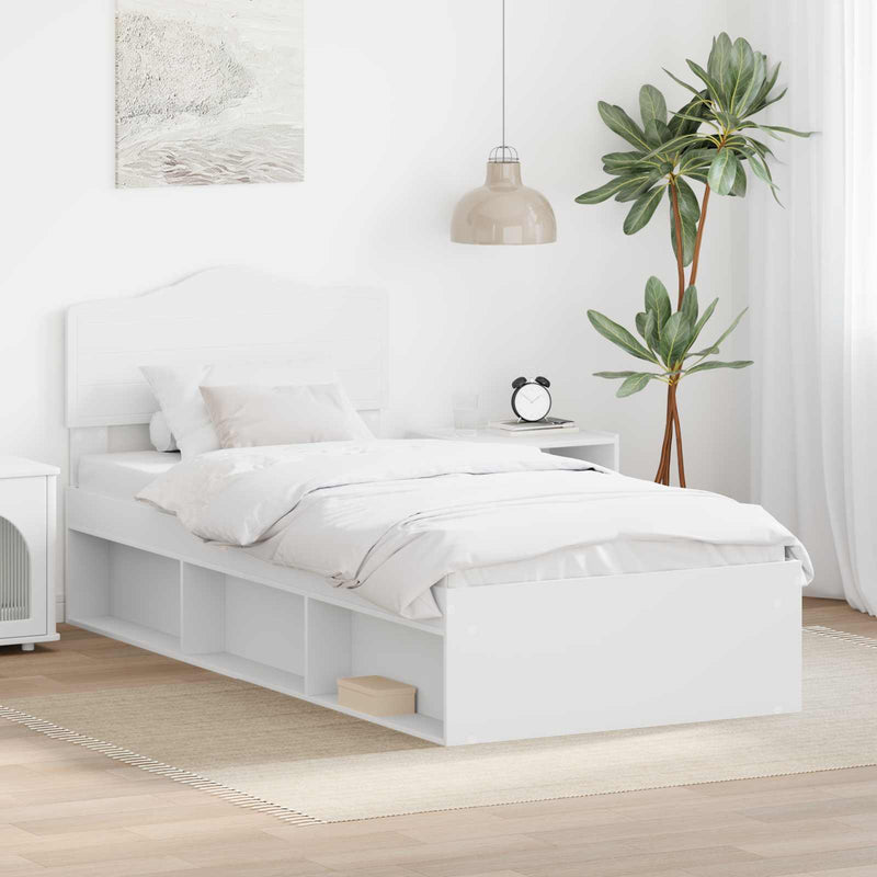 Cadru de pat cu headboard Alb 100 x 200 cm Lemn de pin masiv