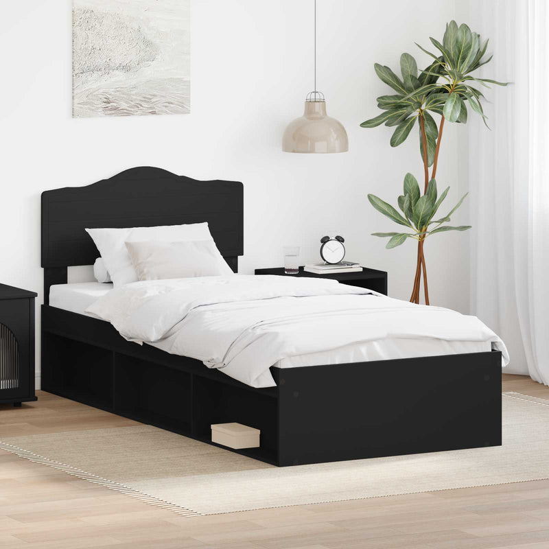 Cadru de pat cu headboard Negru 100 x 200 cm Lemn de pin masiv