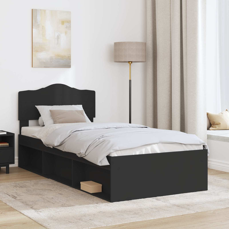 Cadru de pat cu headboard Negru 100 x 200 cm Lemn de pin masiv