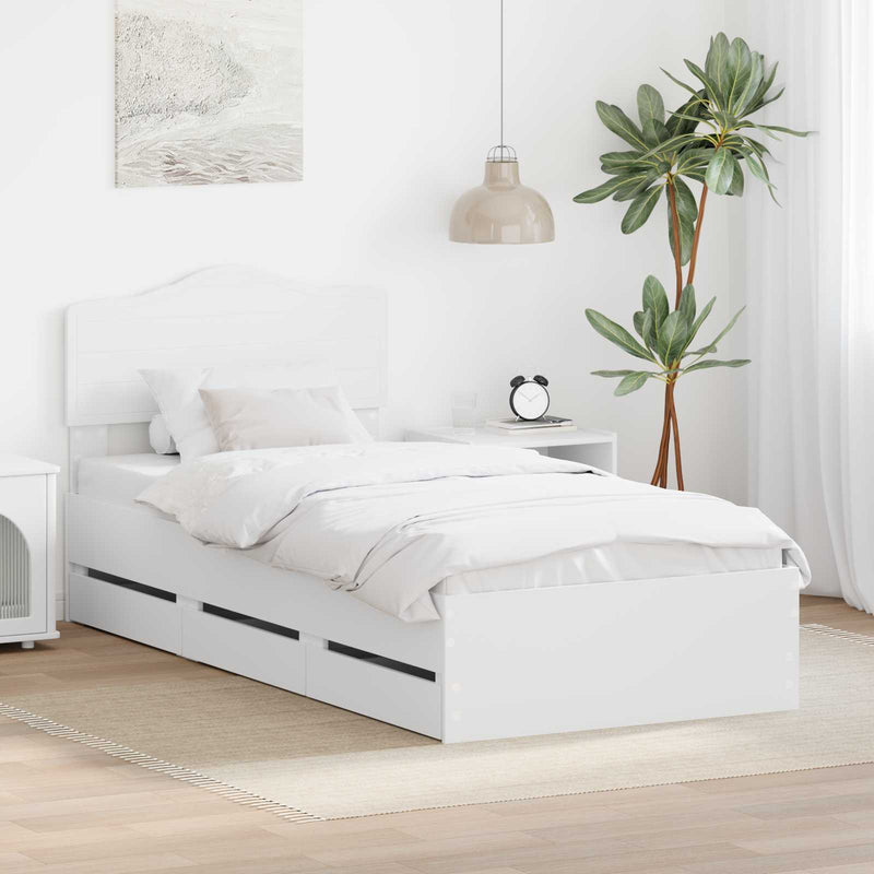 Cadru de pat cu sertar Alb 100 x 200 cm Lemn Ingineresc