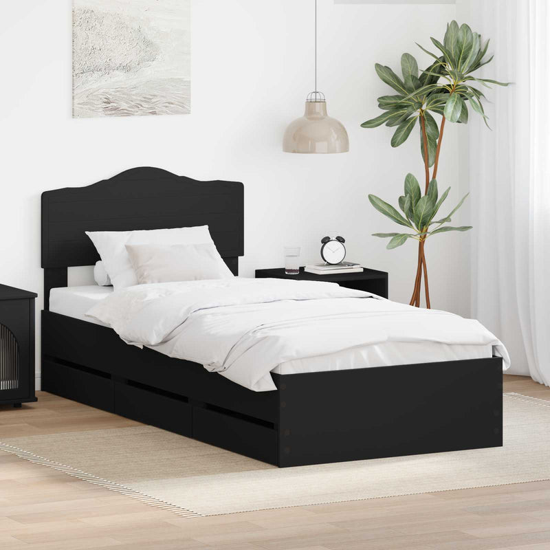 Cadru de pat cu sertar Negru 75 x 190 cm Lemn Ingineresc