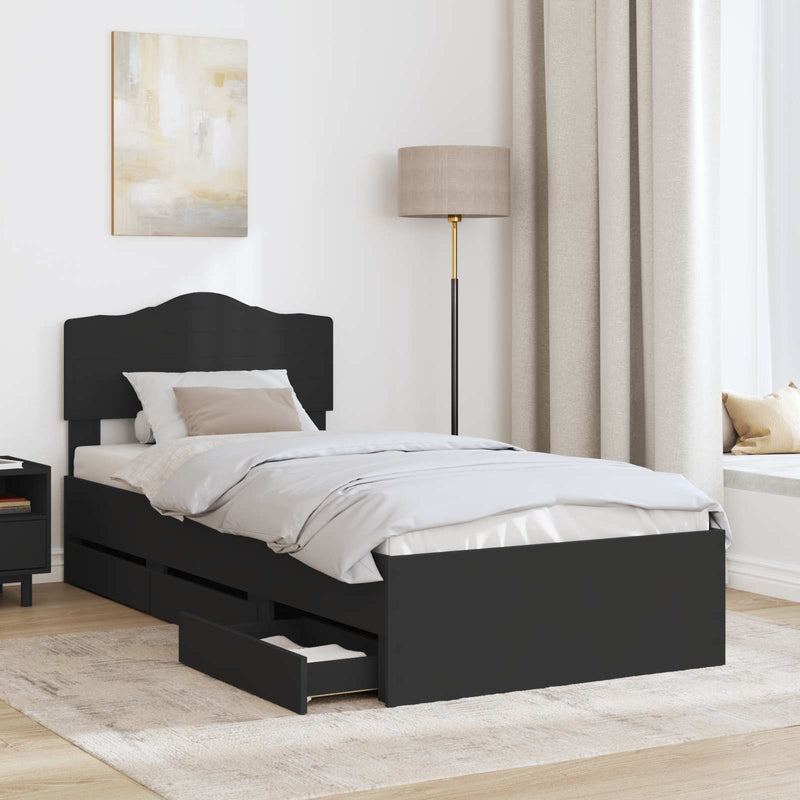 Cadru de pat cu sertar Negru 75 x 190 cm Lemn Ingineresc