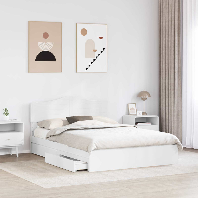 Pat cu storage cu sertar Alb 140 x 200 cm Lemn prelucrat