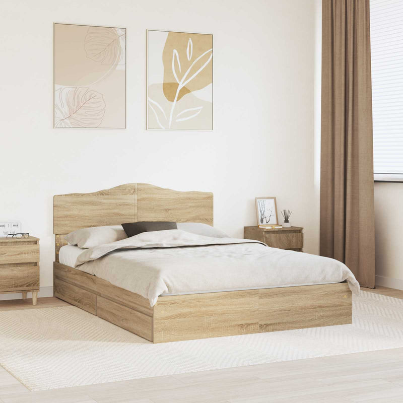 Pat cu storage Stejar Sonoma 140 x 200 cm Lemn prelucrat