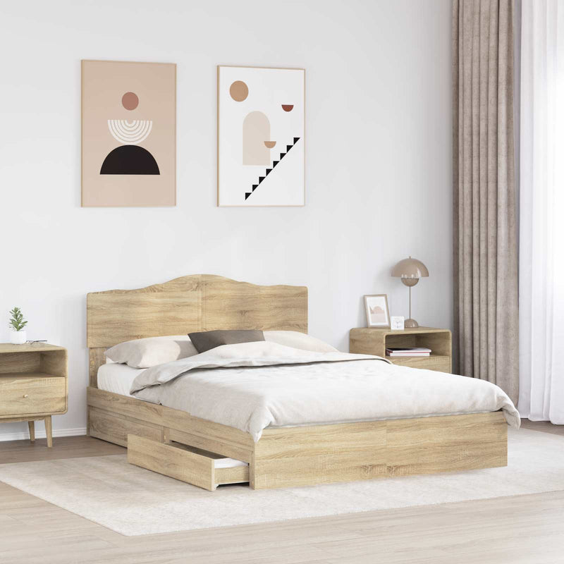 Pat cu storage Stejar Sonoma 140 x 200 cm Lemn prelucrat