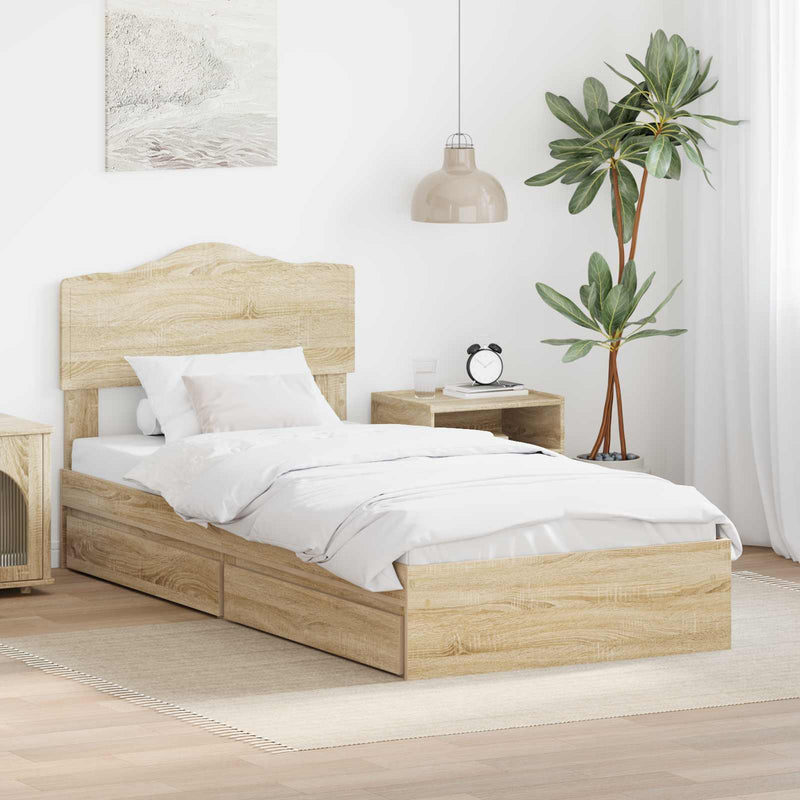 Pat cu storage Stejar Sonoma 90 x 190 cm Lemn prelucrat