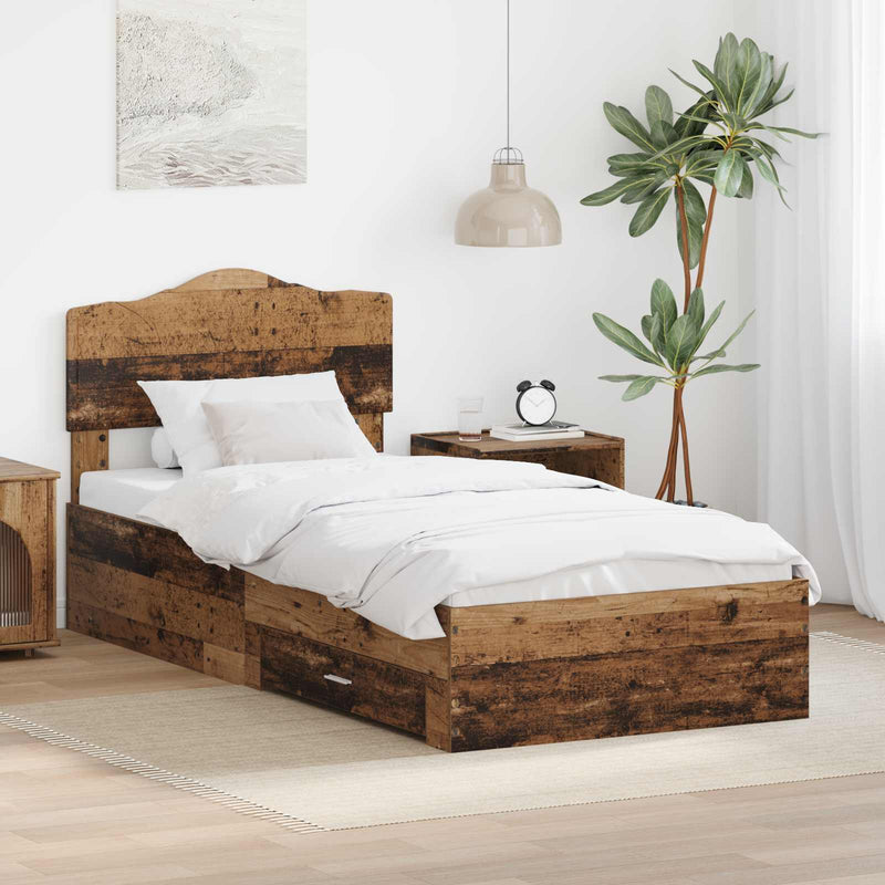 Cadru de pat cu sertar Lemn vechi 100 x 200 cm Lemn prelucrat