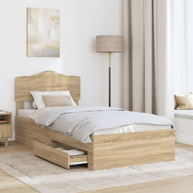 Cadru de pat cu sertar Stejar Sonoma 90 x 200 cm Lemn prelucrat