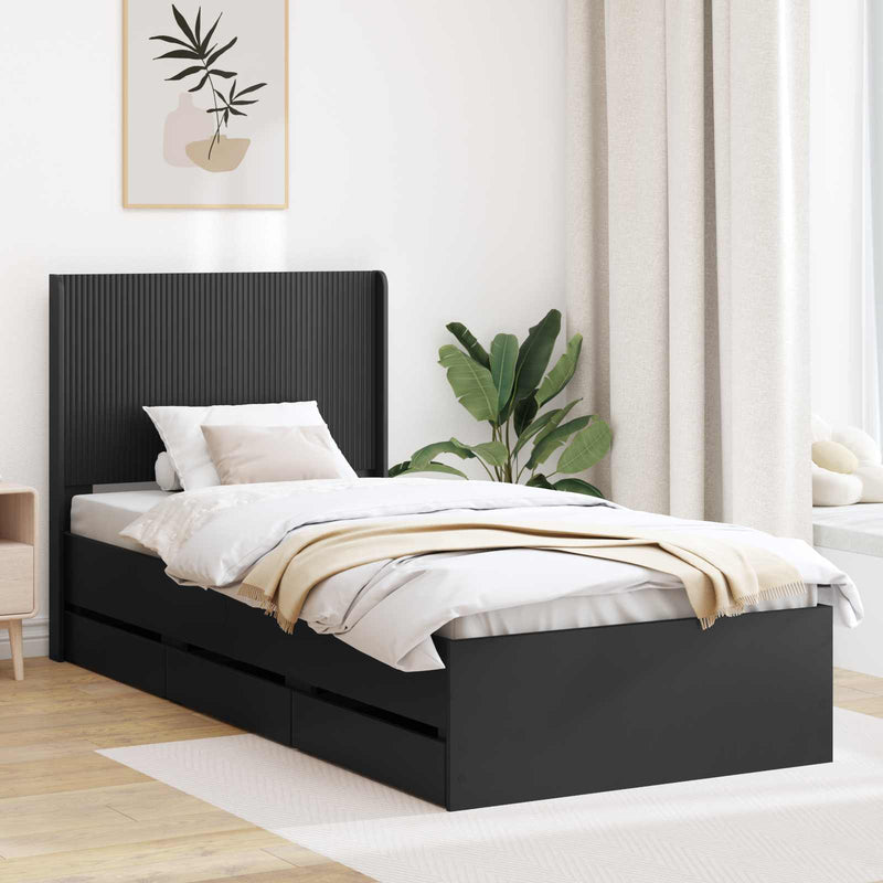 Cadru de pat cu depozitare și tăblie Negru 100 x 200 cm