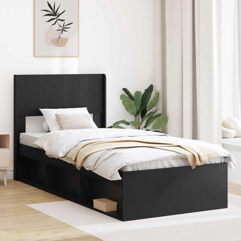 Cadru de pat cu depozitare și tăblie Negru 75 x 190 cm