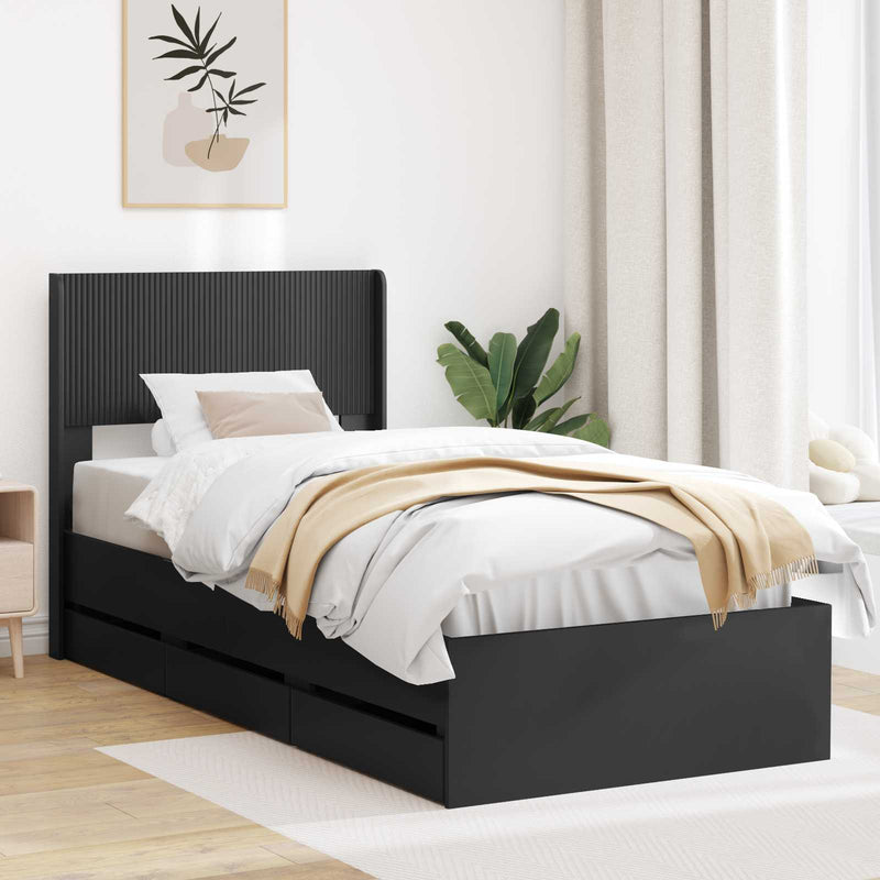Cadru de pat cu depozitare și tăblie Negru 90 x 200 cm
