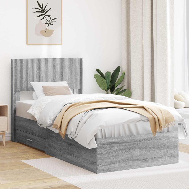 Cadru de pat cu depozitare și tăblie Sonoma gri 90 x 190 cm