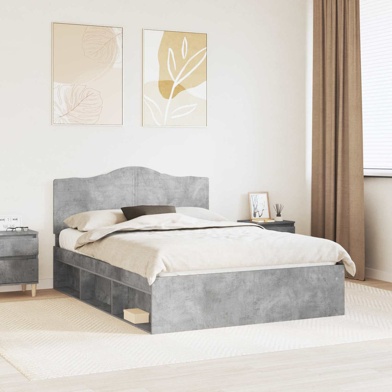 Cadru de pat cu headboard Beton 140 x 200 cm Lemn de pin masiv