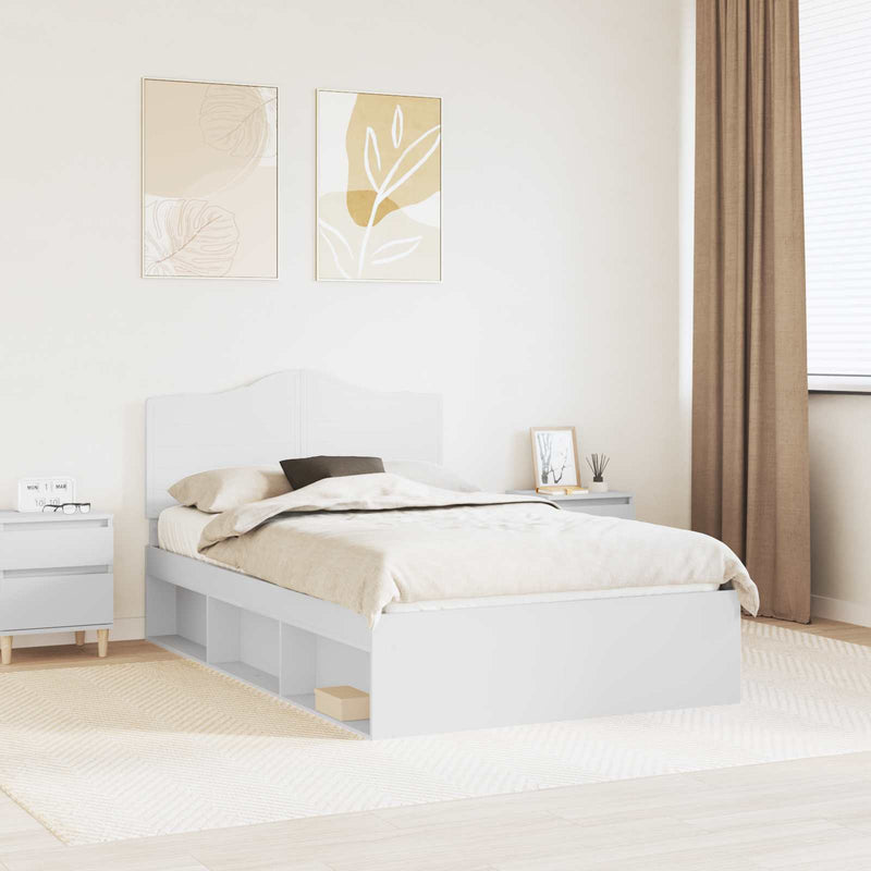 Cadru de pat cu headboard Alb 120 x 190 cm Lemn de pin masiv